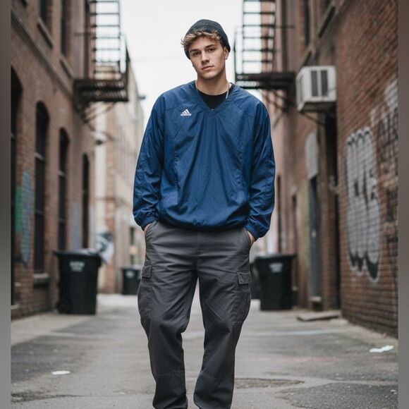Y2K Adidas Royal Blue Climalite V-neck Pullover Windbreaker. Size Large. - Picture 1 of 9